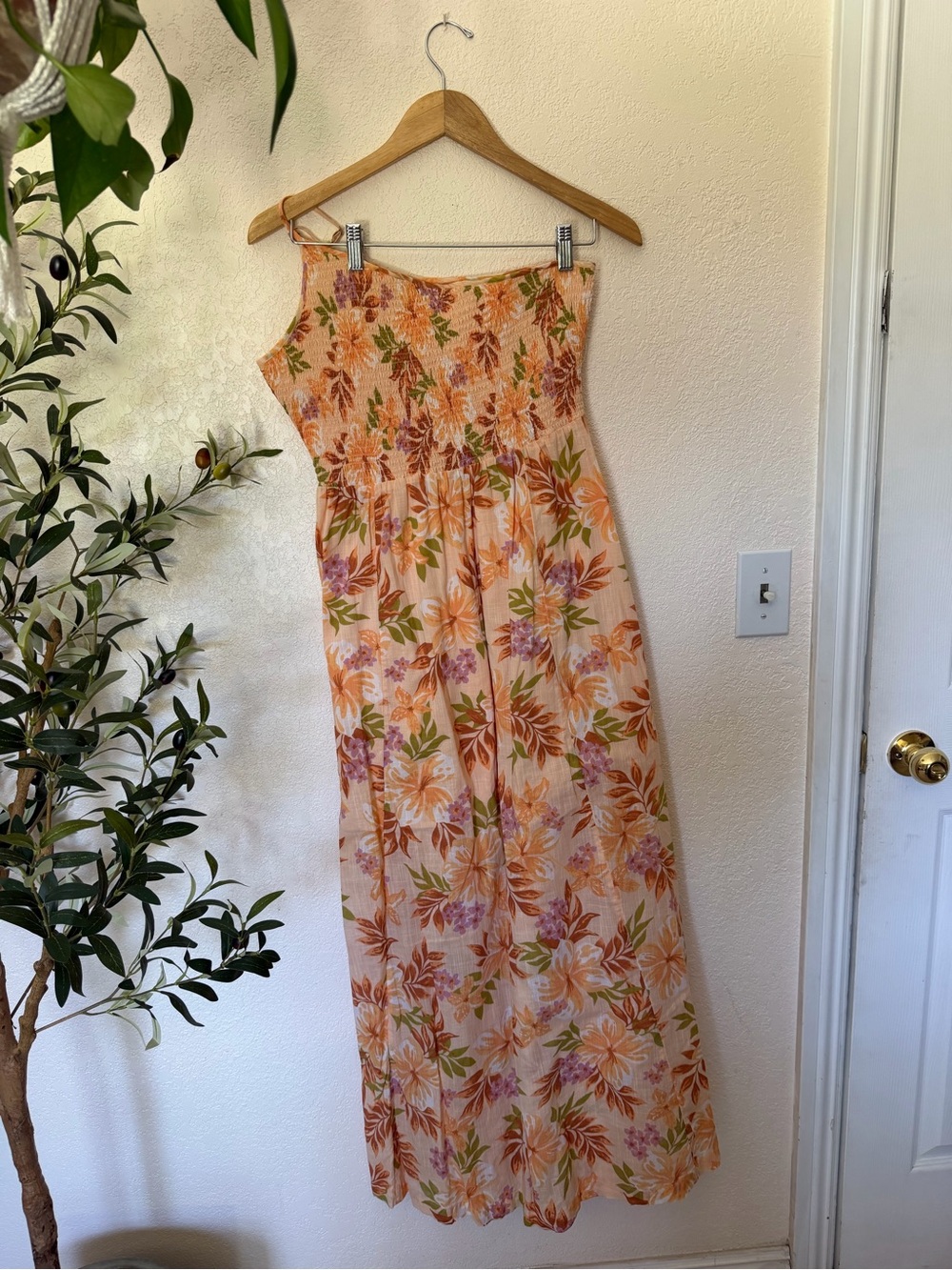 Billabong Peach Floral One-Shoulder Maxi Dress
